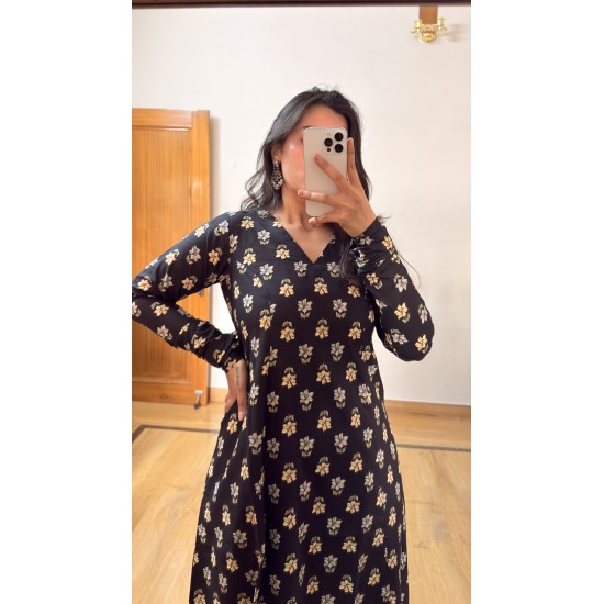 Black Floral A-Line Kurti
