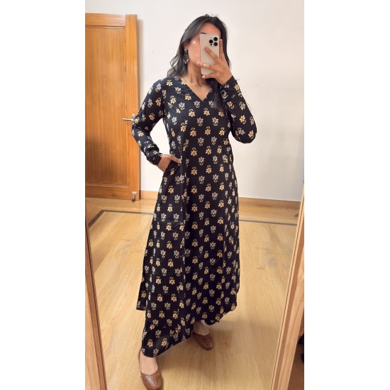 Black Floral A-Line Kurti