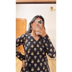 Black Flower Straight Long Kurti