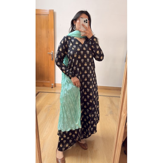 Black Floral A-Line Kurti