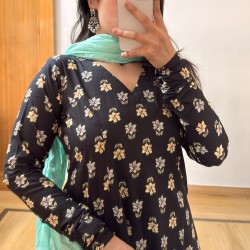Black Floral A-Line Kurti