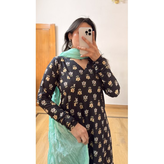 Black Floral A-Line Kurti