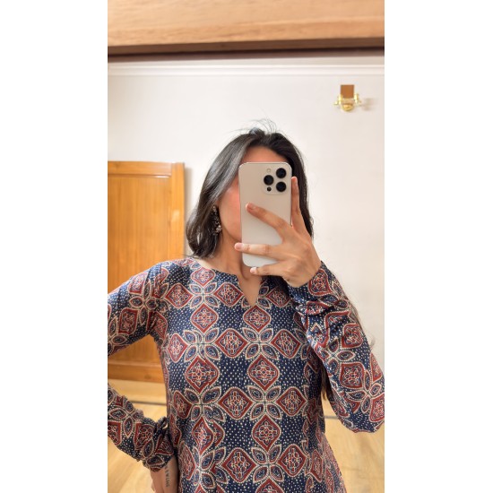 Navy Blue Straight Long Kurti