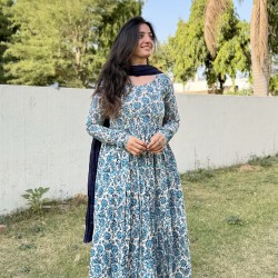 Blue Floral Noor Gher Kurti