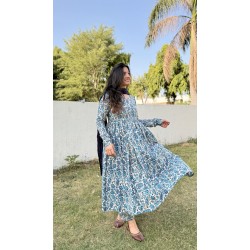 Blue Floral Noor Gher Kurti