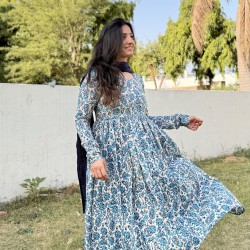 Blue Floral Noor Gher Kurti