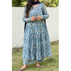 Blue Floral Noor Gher Kurti