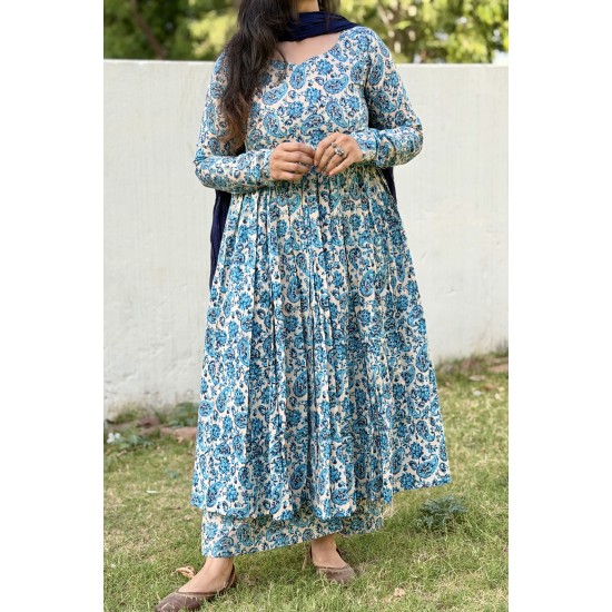 Blue Floral Noor Gher Kurti