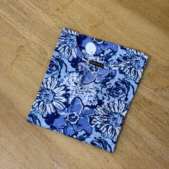 Blue White Straight Long Kurti