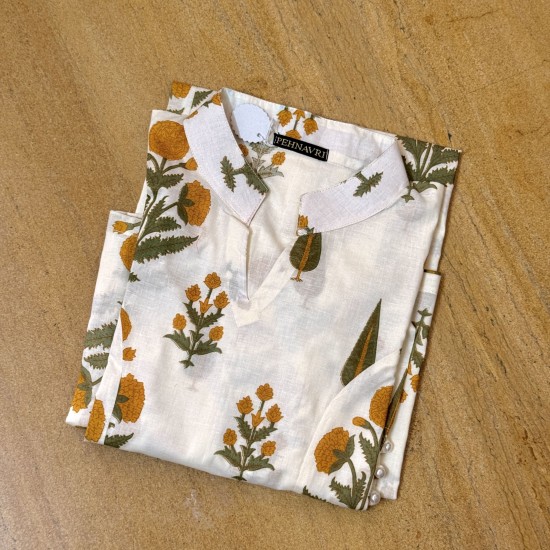 Yellow Motif Straight Long Kurti