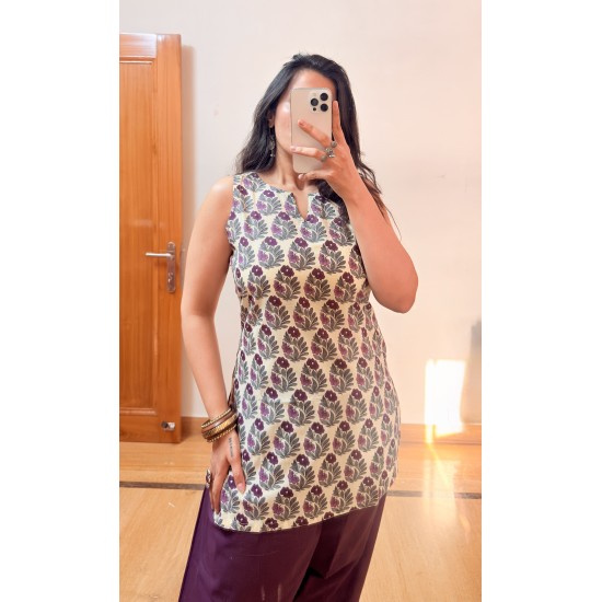 Purple Motif Short Kurti