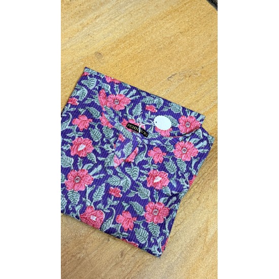 Purple Floral Kantha Straight Long Kurti