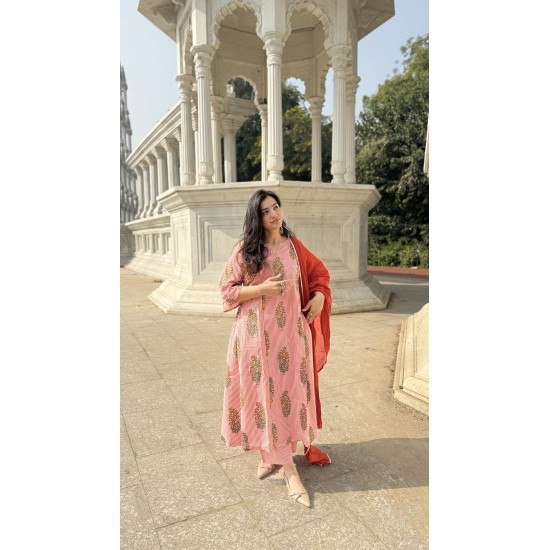 Orange Lining A-Line Kurti