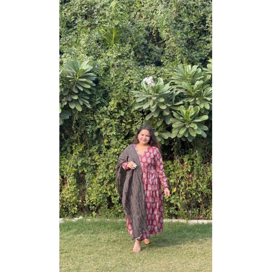 Maroon Motif Manmohini Kurti