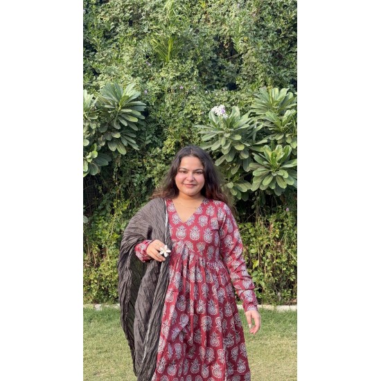 Maroon Motif Manmohini Kurti