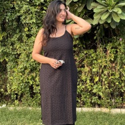 Black Hakoba Straight Long Kurti
