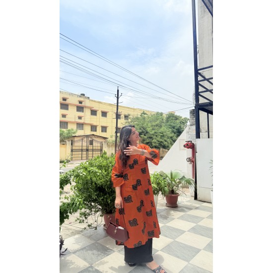 Orange Hathi A-Line Kurti Orange Hathi A-Line Kurti