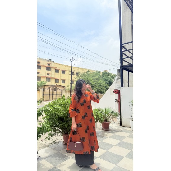 Orange Hathi A-Line Kurti Orange Hathi A-Line Kurti