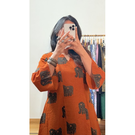 Orange Hathi A-Line Kurti Orange Hathi A-Line Kurti