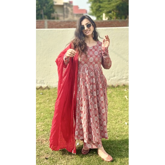 Red Ajrak Noor Gher Kurti