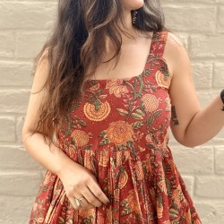 Red Floral Flare Top
