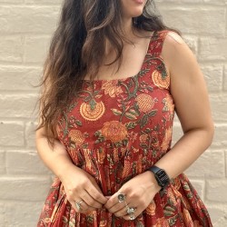 Red Floral Flare Top