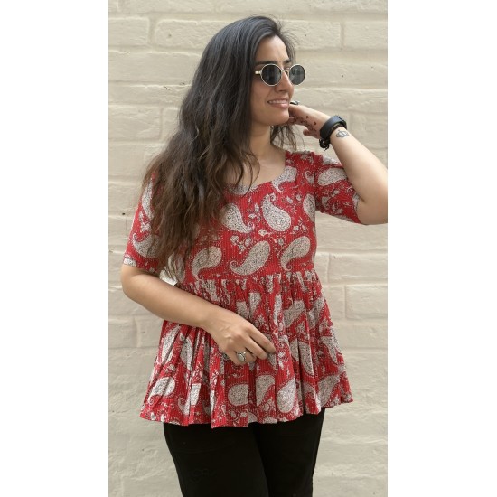 Red Kantha Flare Top Red Kantha Flare Top