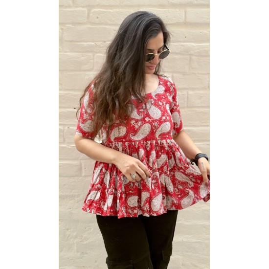 Red Kantha Flare Top Red Kantha Flare Top