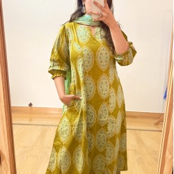 Green yellow A-Line Kurti