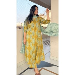 Green yellow A-Line Kurti
