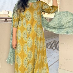 Green yellow A-Line Kurti