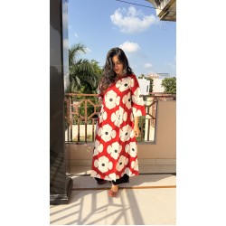 Red Motif A-Line Kurti