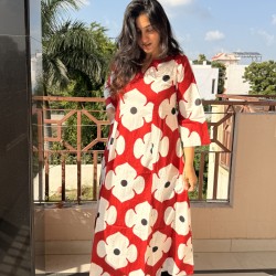 Red Motif A-Line Kurti