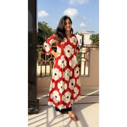 Red Motif A-Line Kurti