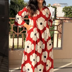 Red Motif A-Line Kurti