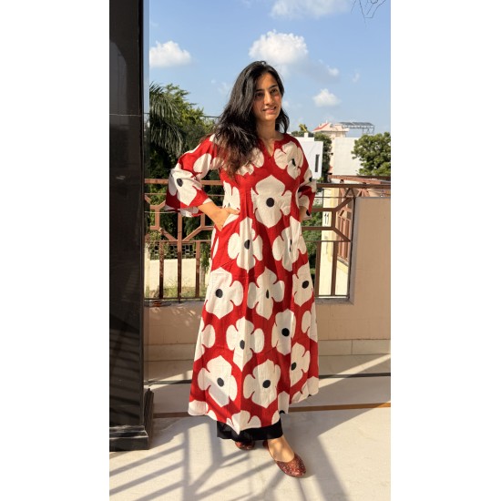 Red Motif A-Line Kurti Red Motif A-Line Kurti