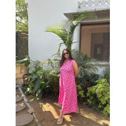 Pink Ikkat A-Line Kurti