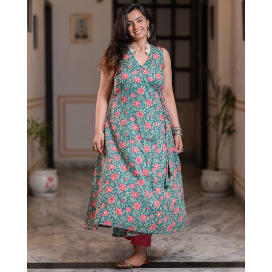 Green Floral Gul Angrakha 