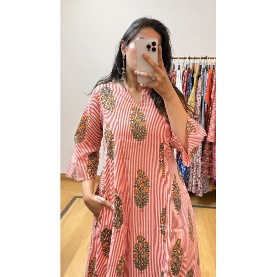 Orange Lining A-Line Kurti Orange Lining A-Line Kurti