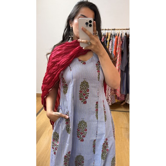 Blue Lining A-Line Kurti Blue Lining A-Line Kurti