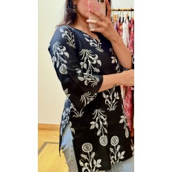 Black Big Motif Short Kurti