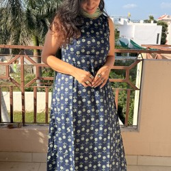 Blue Motif A-Line Kurti