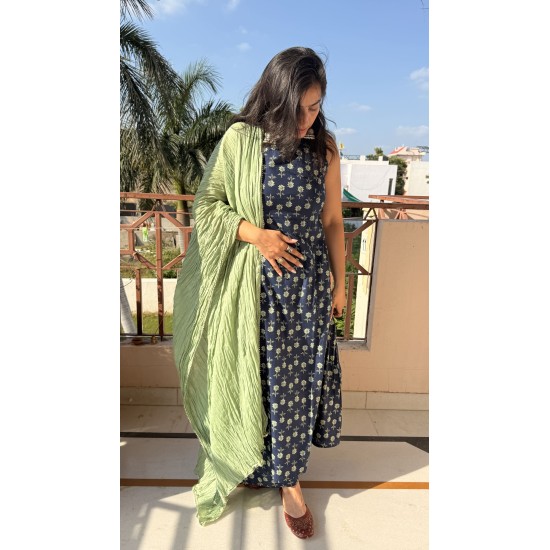 Blue Motif A-Line Kurti