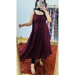 Maroon Chikankari Umbrella Gher Kurti