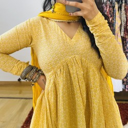 Yellow  Printed Manmohini Kurti