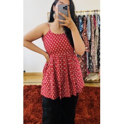 Red Floral Flare Top