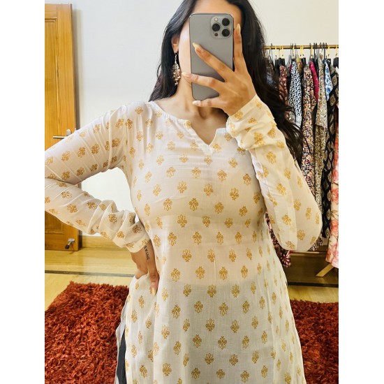 White Yellow Short Kurti