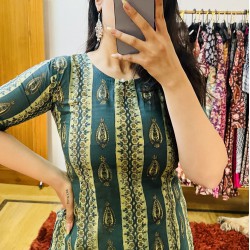 Dark Green Lining Straight Long Kurti