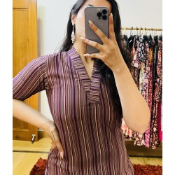 Purple Lining Straight Long Kurti