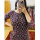 Black  Ajrak  Printed  Straight Long Kurti